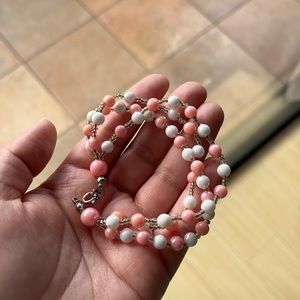 Pink and White Beaded Bracelet